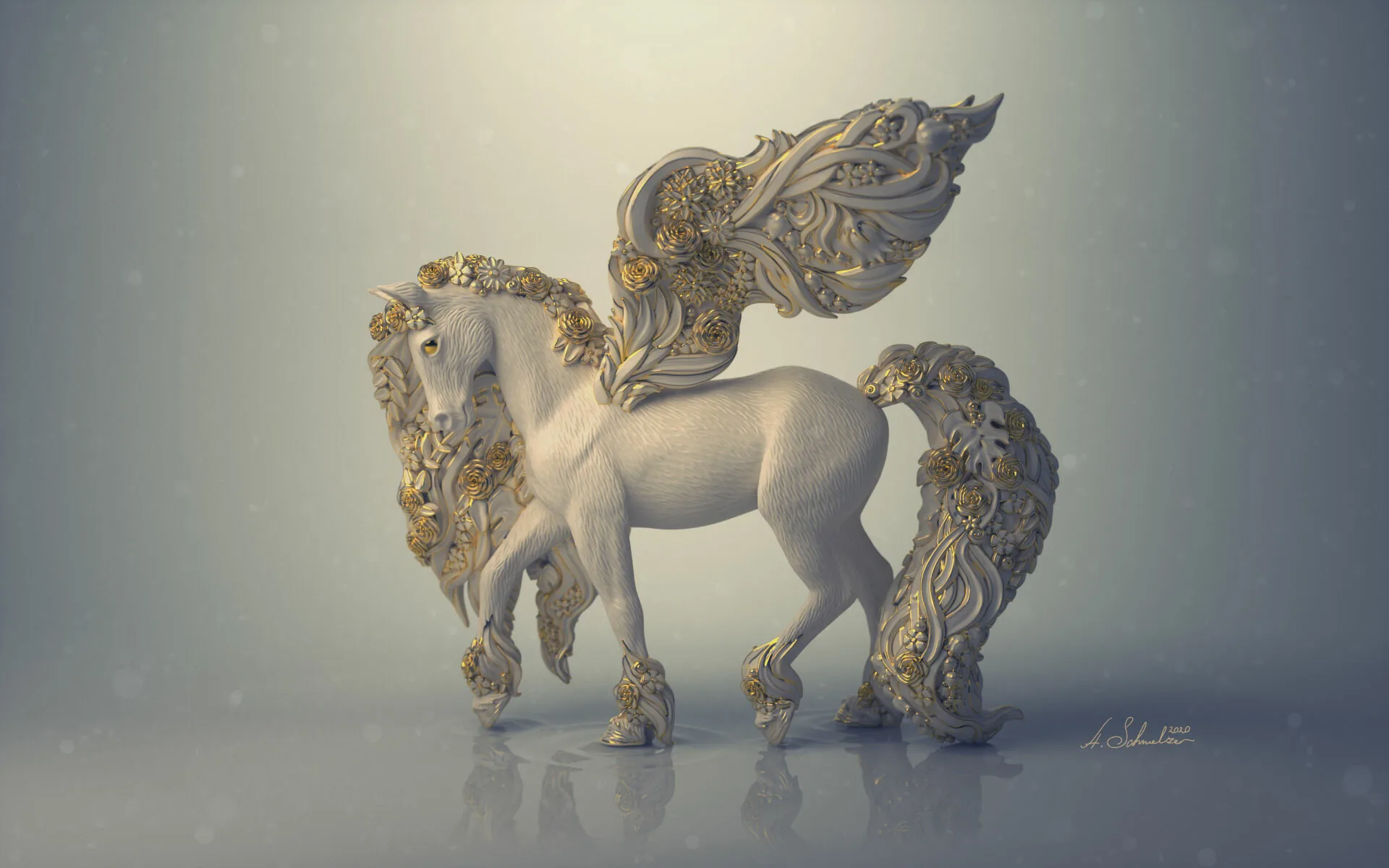 Bayala Blütenpegasus — collectible figure sculptor Anna Schmelzer, toy design 3D sculpting for Schleich GmbH, ZBrush and Octane