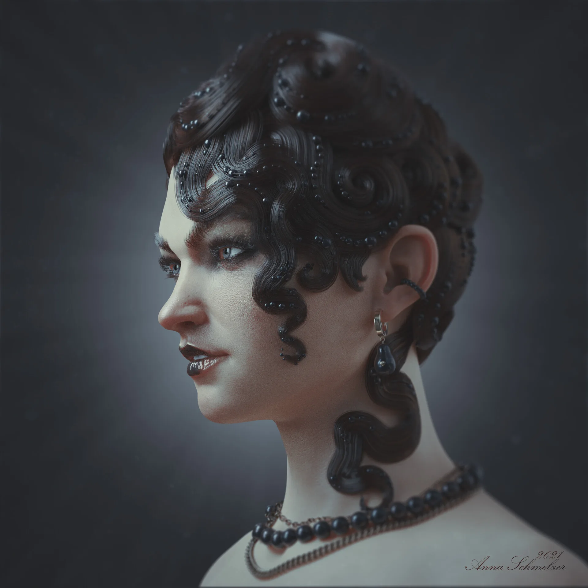 Portrait with Waves — award-winning digital portrait 3D sculpt by Anna Schmelzer, CG Society Award, ZBrush