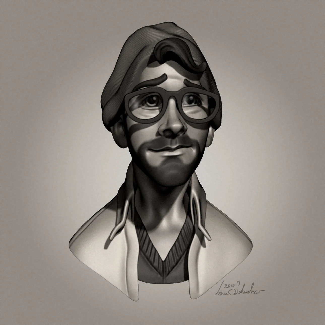 Stylized Hipster character sculpt in front view by Anna Schmelzer