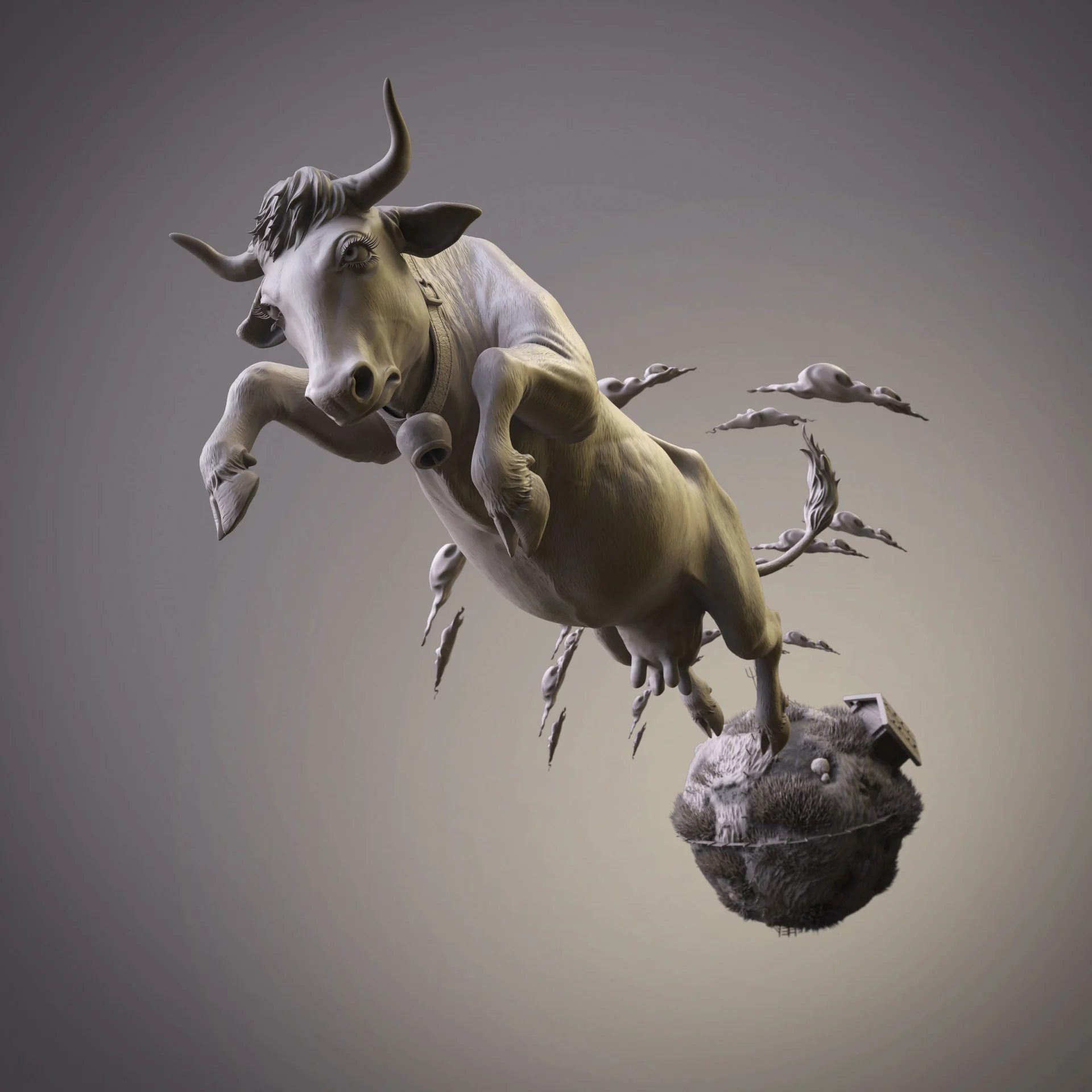 Jumping Cow stylized anatomy study in KeyShot by Anna Schmelzer