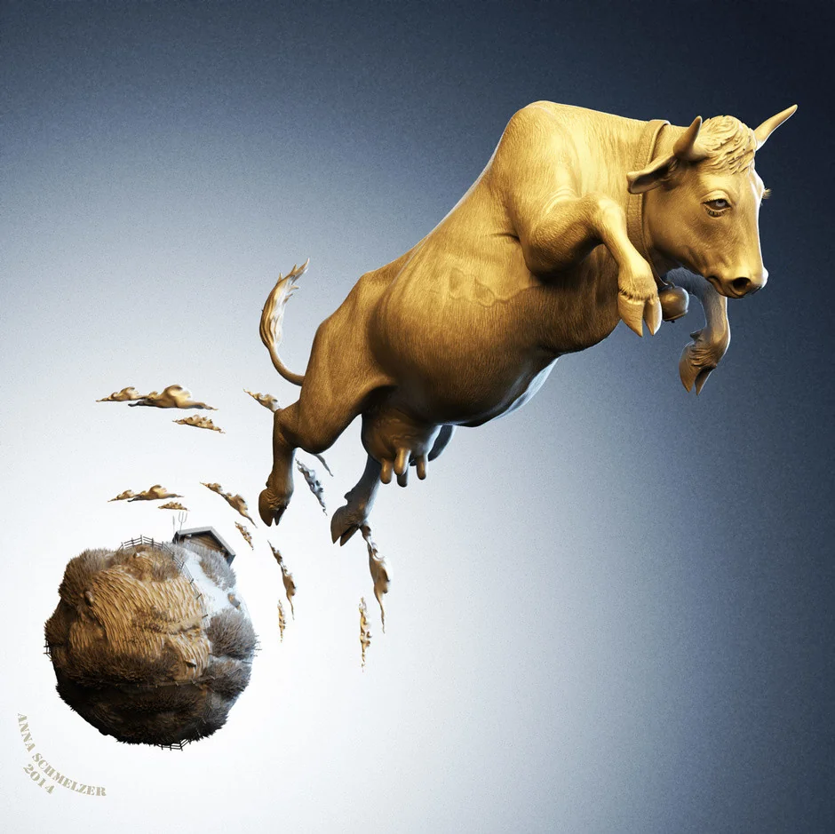 Three-quarter view of the Jumping Cow anatomy study by Anna Schmelzer