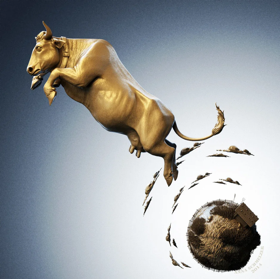 Side view of the Jumping Cow anatomy study by Anna Schmelzer