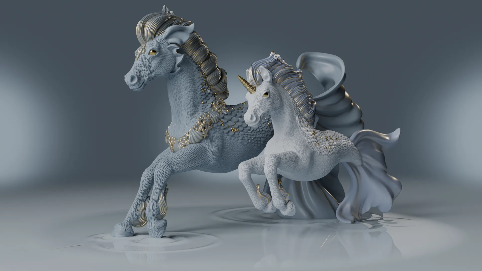 Sea Unicorn foal with spiral horn — Schleich Bayala Meamare collectible character design by Anna Schmelzer
