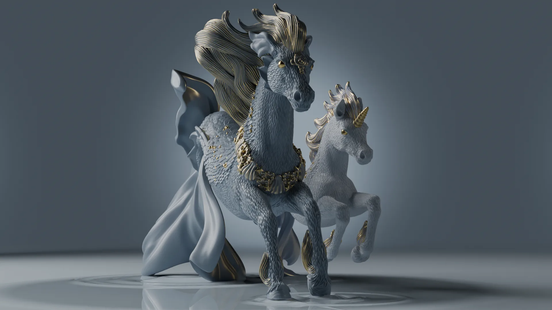 Hippocampus gold-accented mane and fin detail — ZBrush production-ready toy character modelling for Schleich by Anna Schmelzer