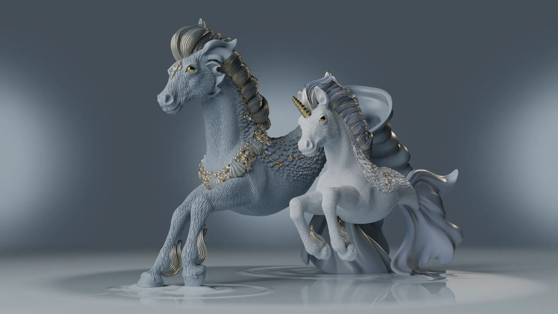 Hippocampus side profile showing hybrid horse-fish proportions — injection moulding-ready Schleich Bayala sculpt by Anna Schmelzer