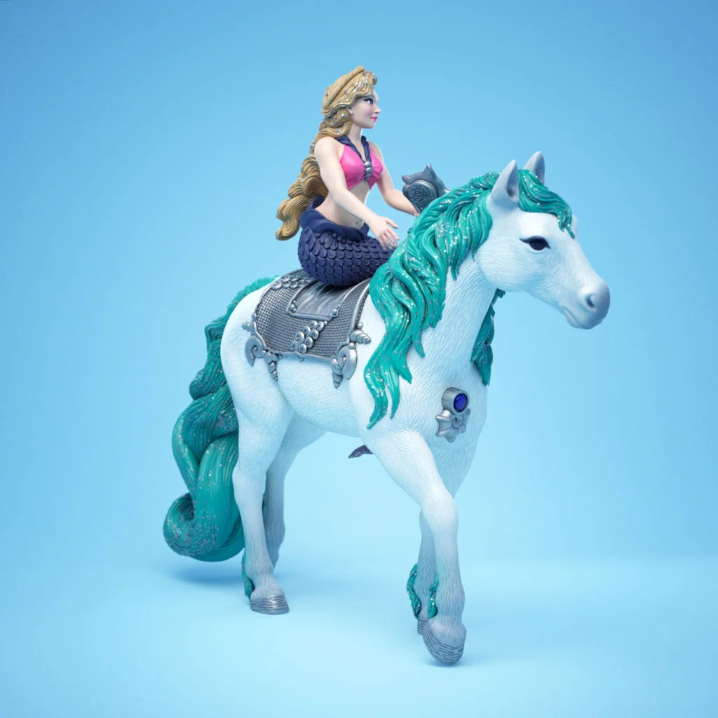 Three-quarter Octane render of the Bayala Gabriella Mermaid Schleich sculpt by Anna Schmelzer