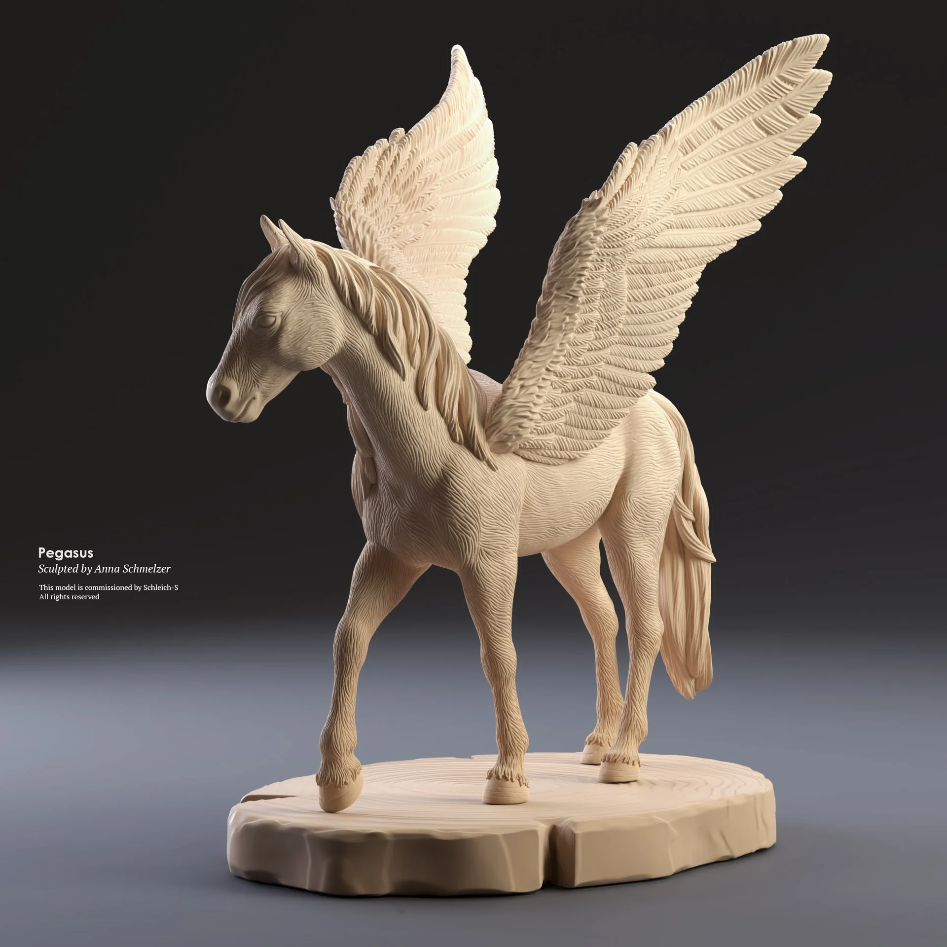 Perspective render of the Bayala Pegasus toy sculpt for Schleich by Anna Schmelzer
