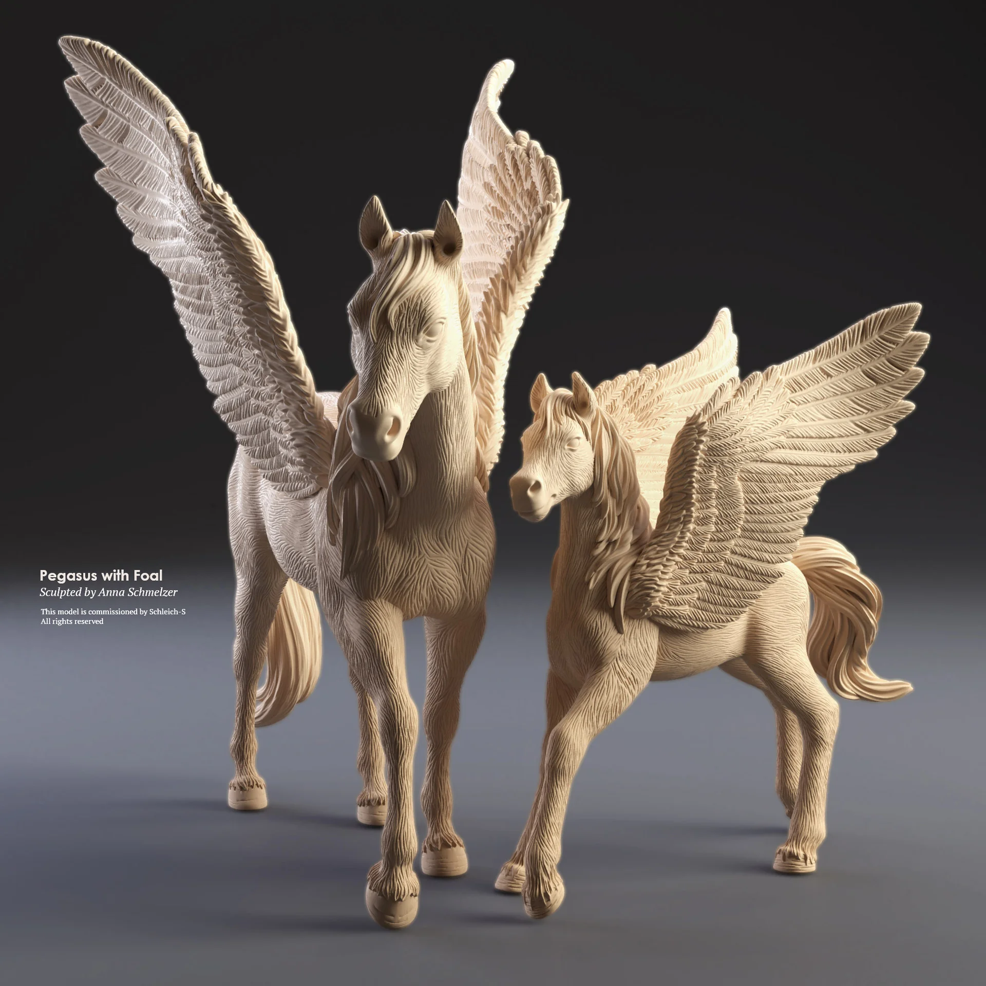Side view of the Bayala Pegasus foal toy sculpt by Anna Schmelzer