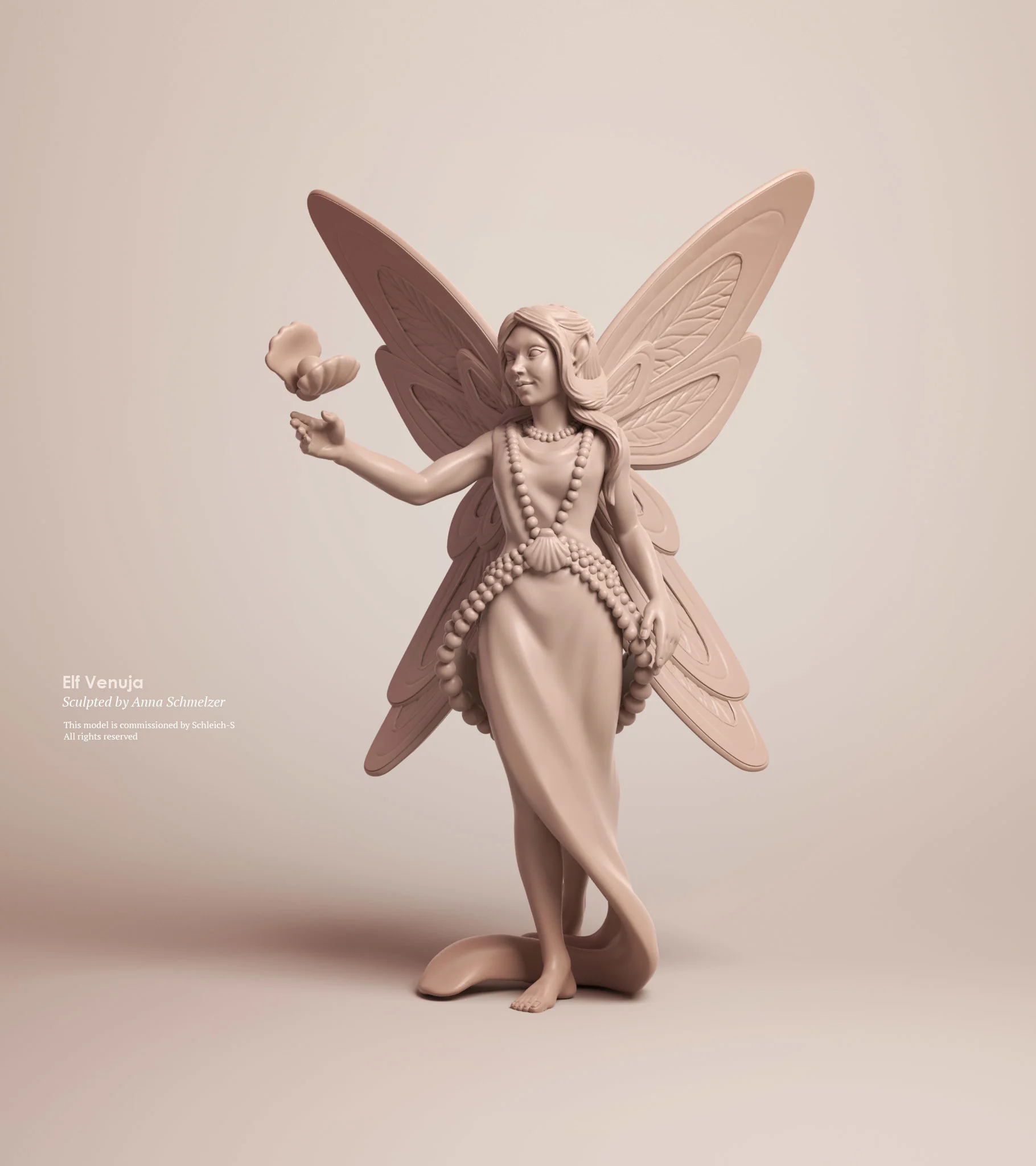 Clay render of the Bayala Venuja Schleich figure sculpt by Anna Schmelzer