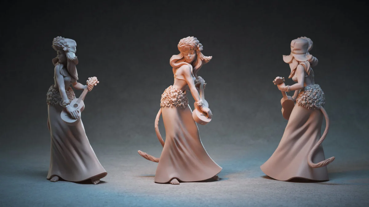 ZBrush scale-model render of the Stranski Ukulele Girl collectible sculpt by Anna Schmelzer