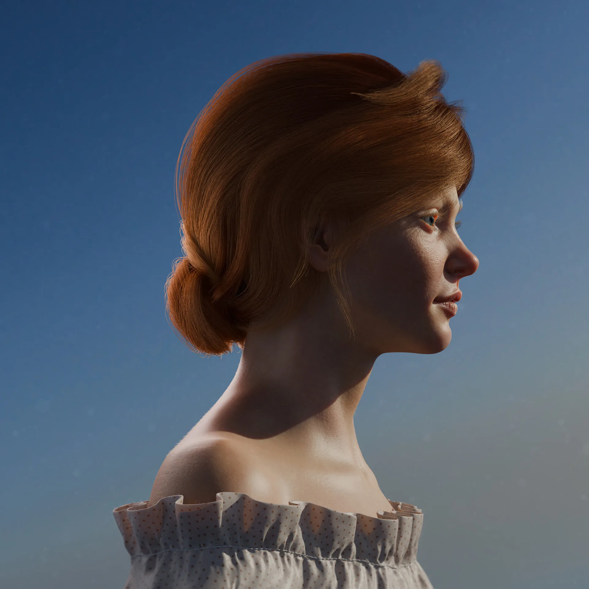 Portrait with Flowers hair render front view — digital portrait 3D sculpt by Anna Schmelzer