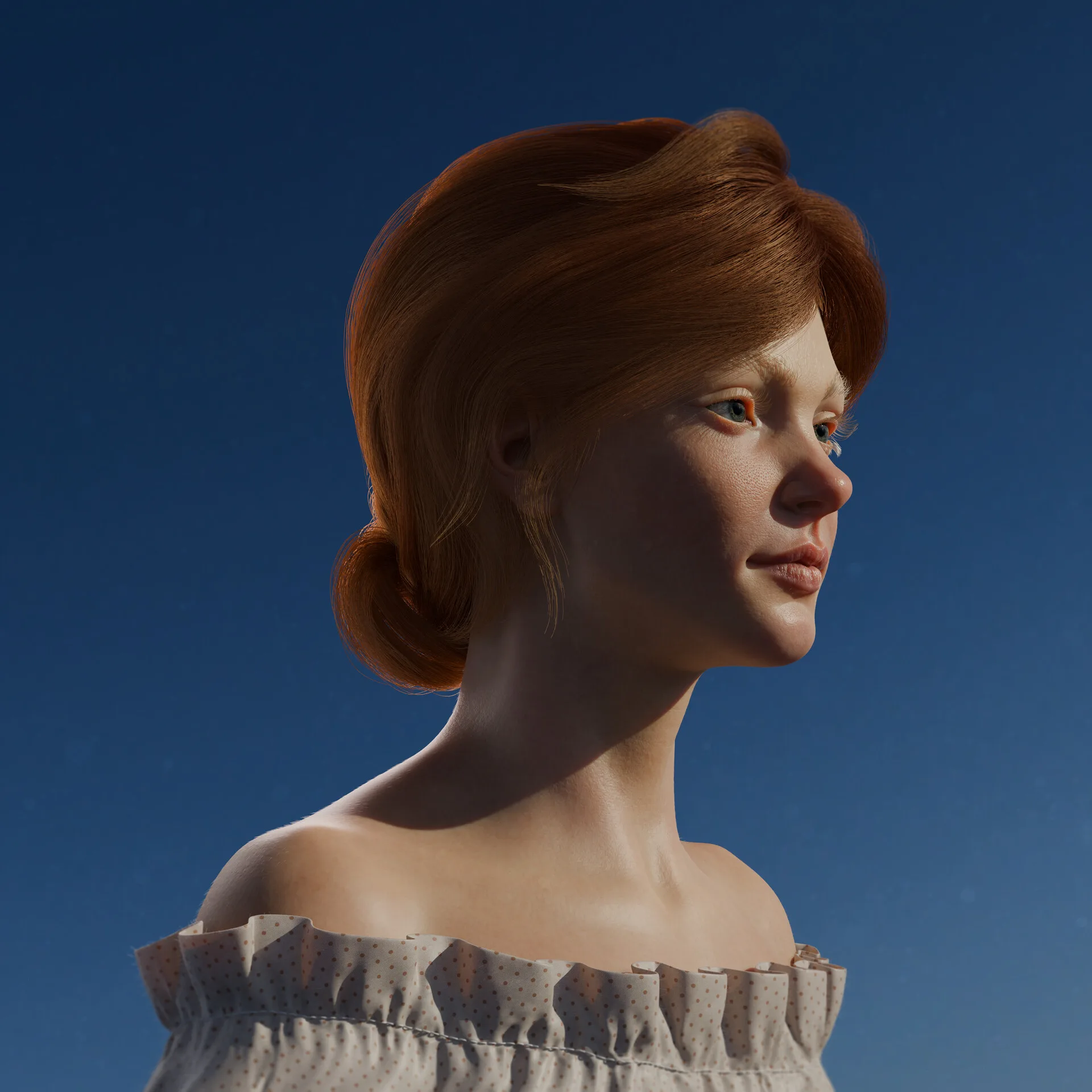Portrait with Flowers hair render side view — ZBrush portrait sculpture by Anna Schmelzer