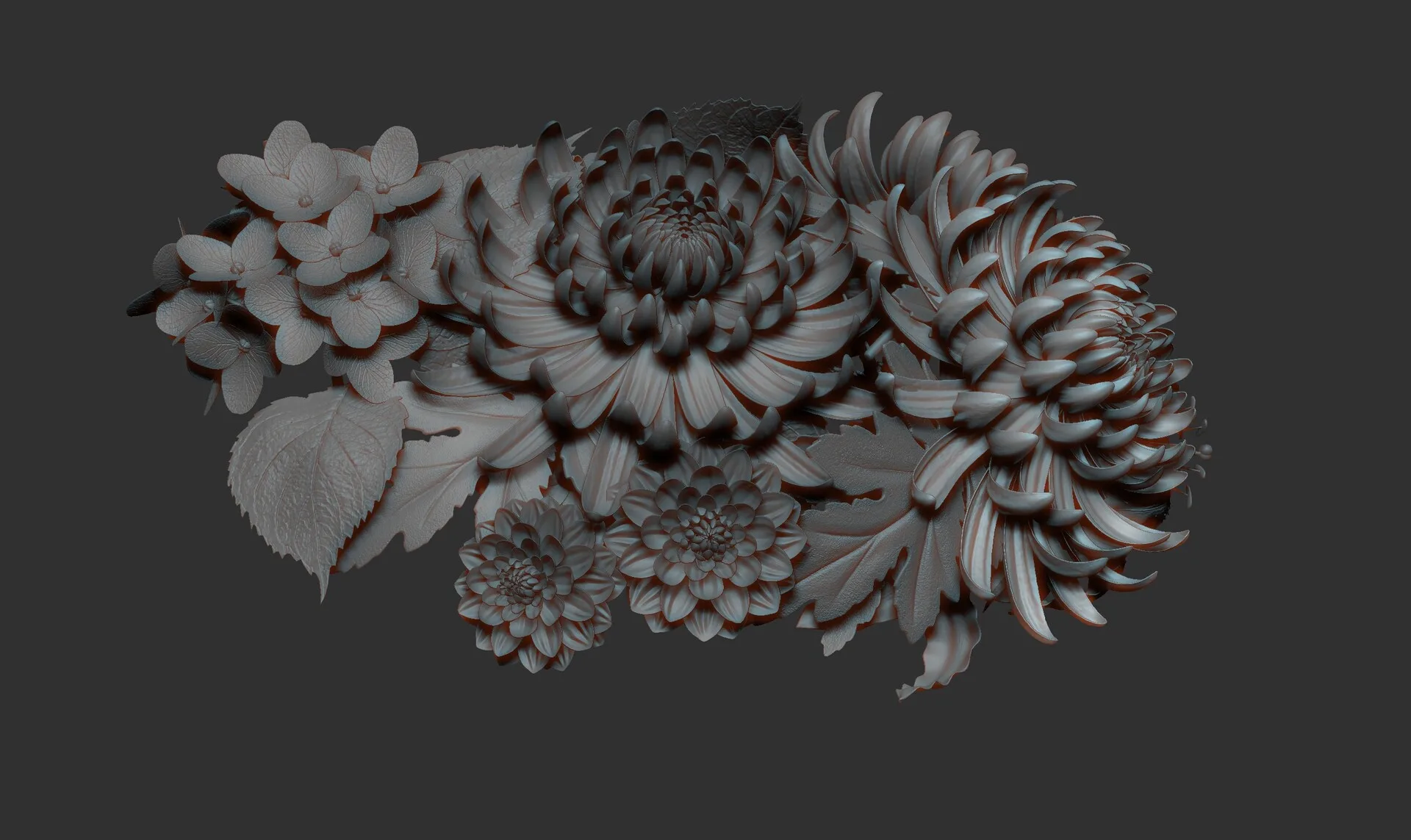 Portrait with Flowers ZBrush clay render 06 — portrait sculpture by Anna Schmelzer