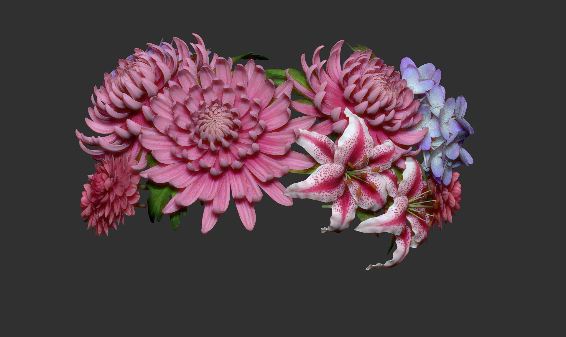 Portrait with Flowers ZBrush clay render 08 — character portrait by Anna Schmelzer