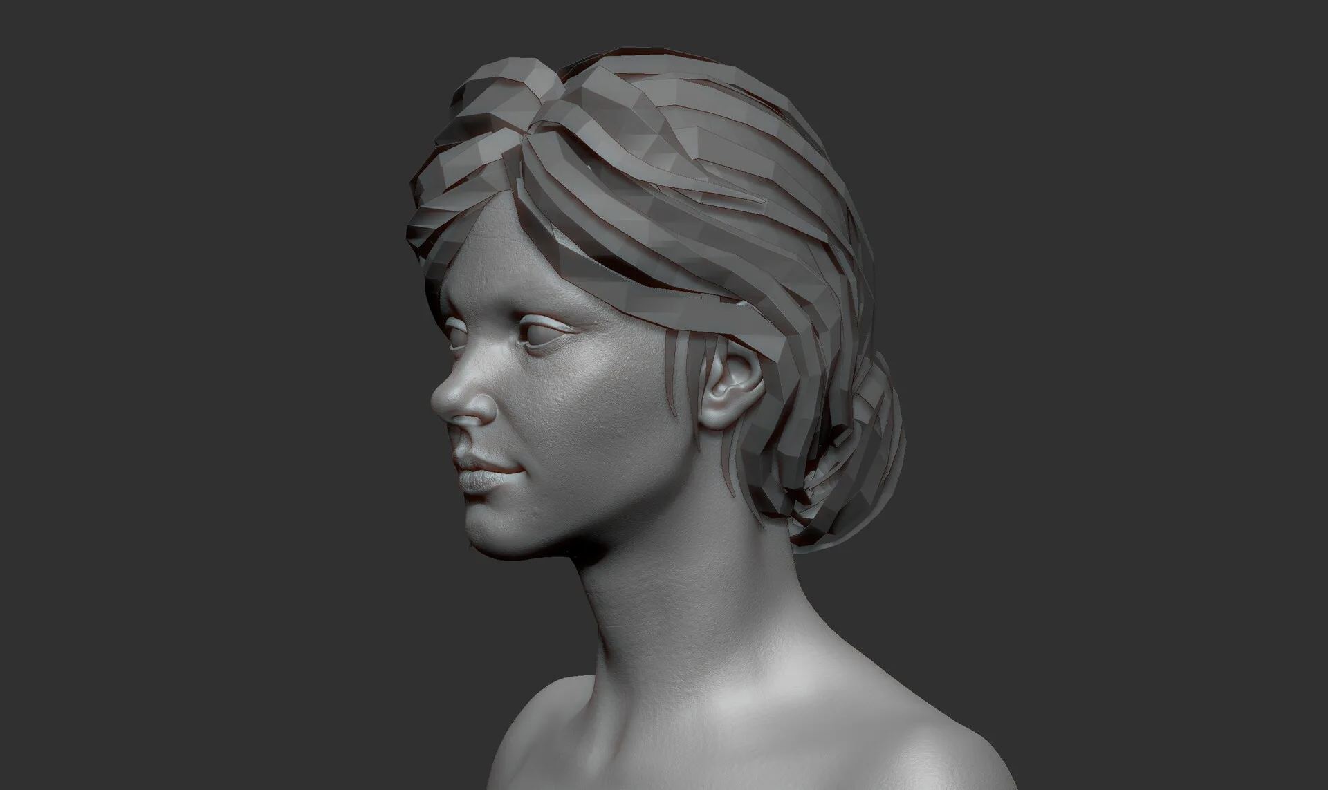 Portrait with Flowers ZBrush clay render 14 — final clay presentation by Anna Schmelzer