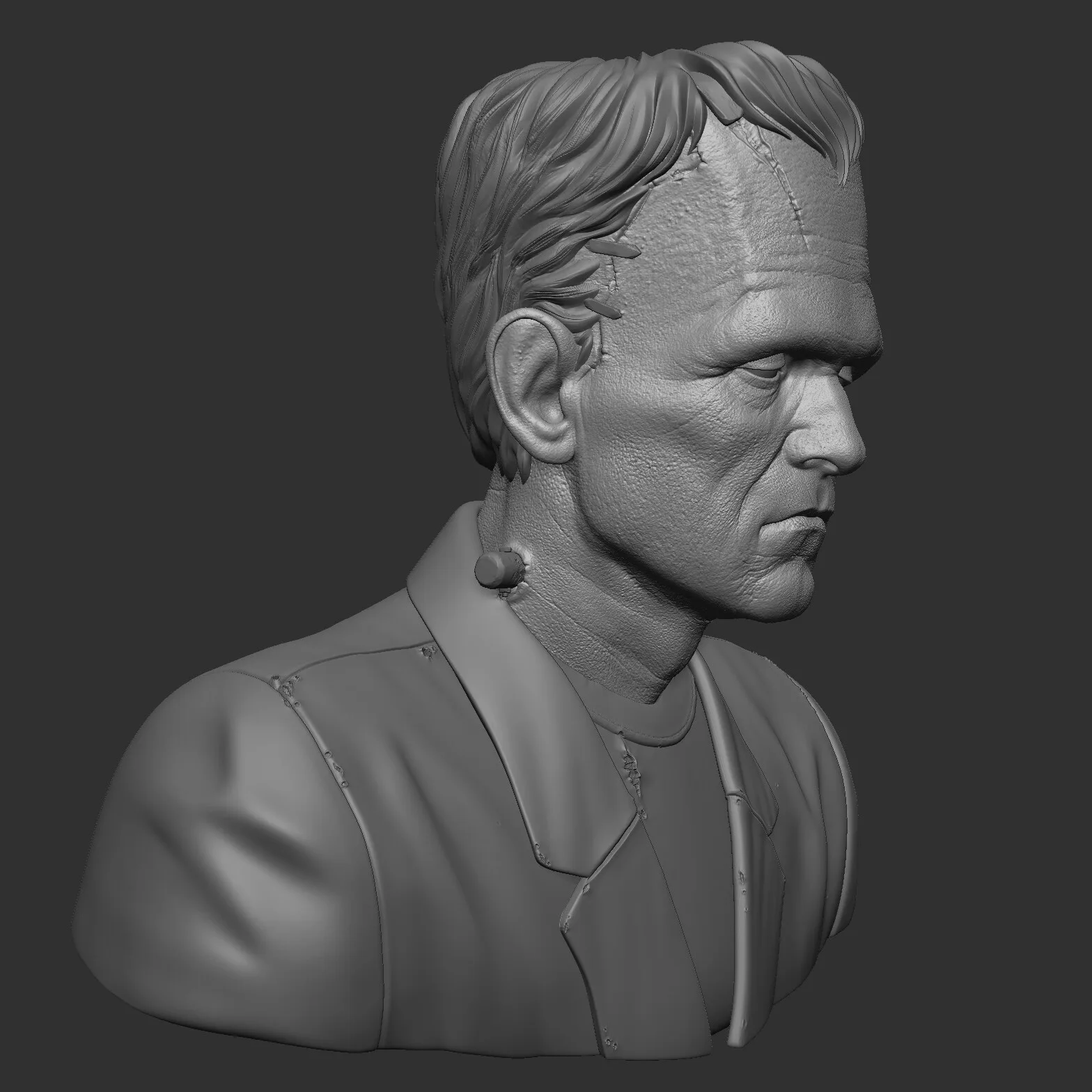 Frankenstein's Monster — ZBrush progress render 01, character sculpt in development by Anna Schmelzer