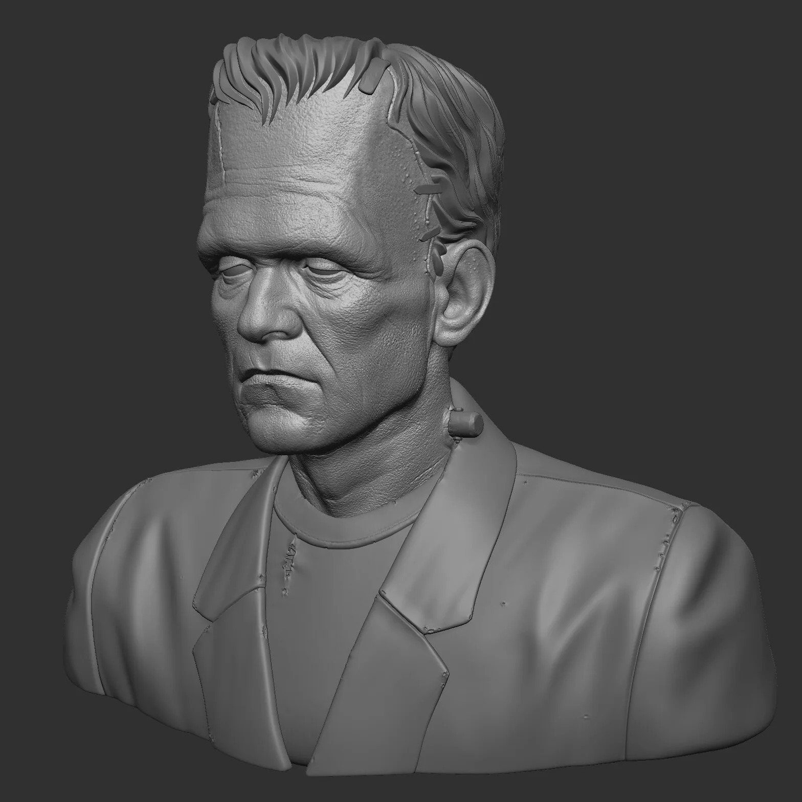 Frankenstein's Monster — ZBrush progress render 04, head and neck suture detail by Anna Schmelzer