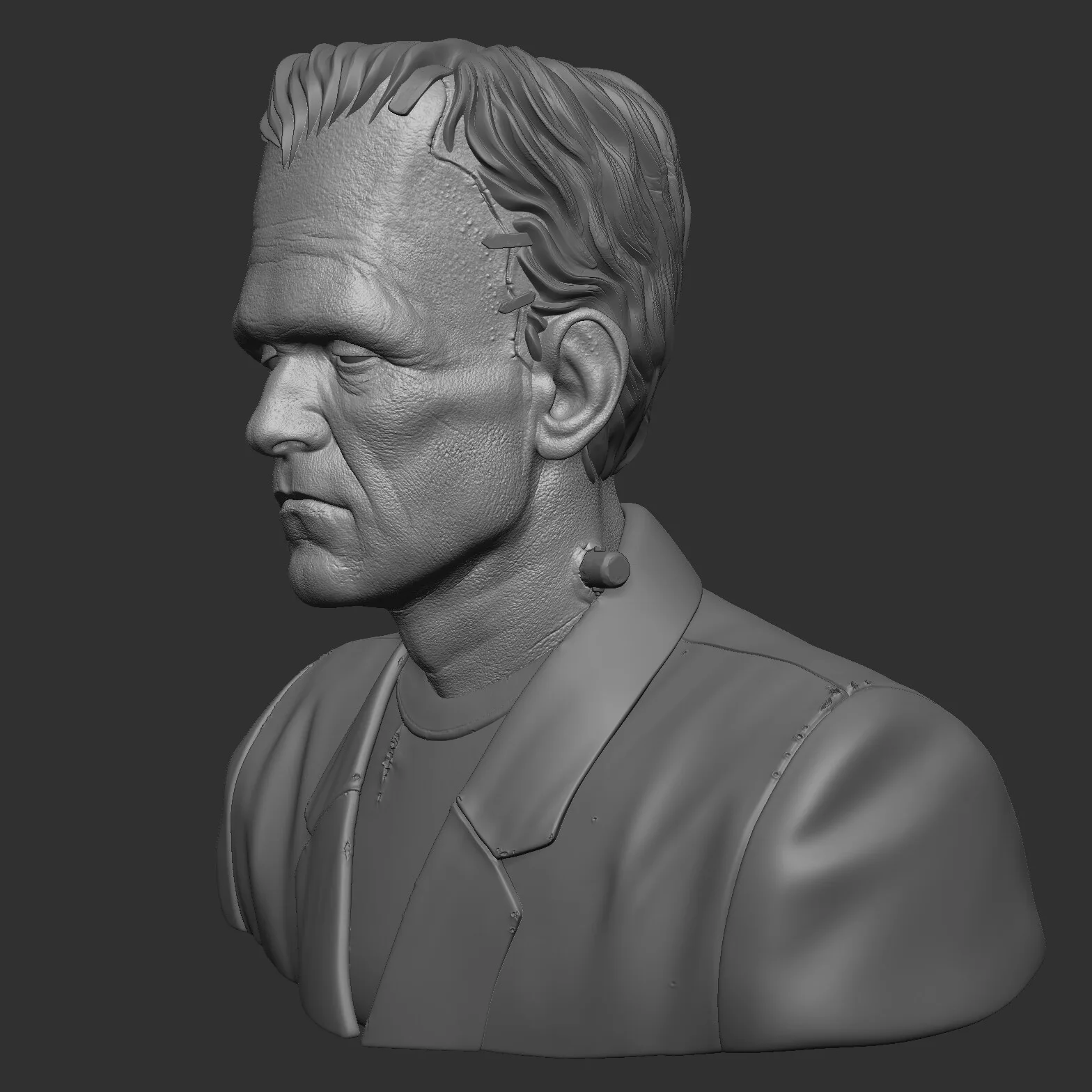Frankenstein's Monster — ZBrush progress render 05, skin pore and texture pass by Anna Schmelzer