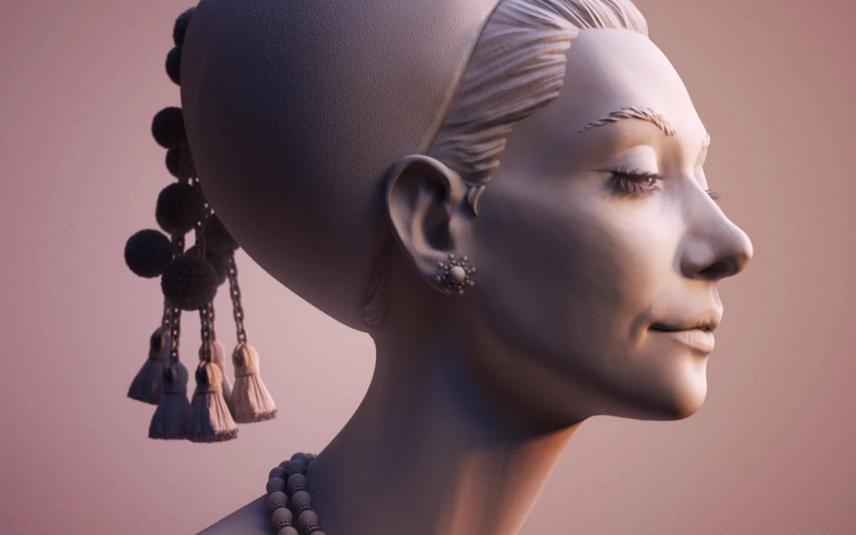 Close-up facial detail from the Audrey Hepburn portrait sculpt by Anna Schmelzer