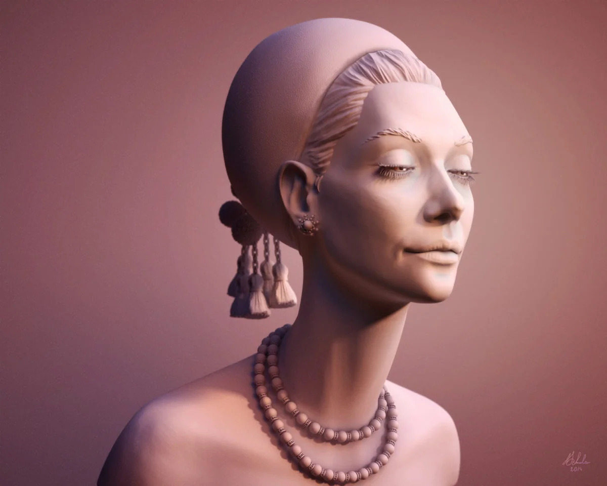 Front view of the Audrey Hepburn digital portrait sculpt by Anna Schmelzer