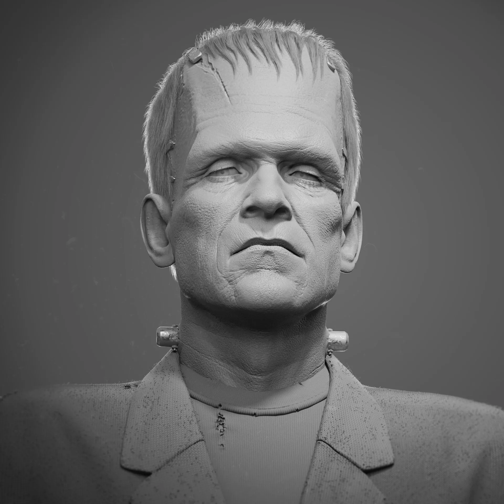 Frankenstein's Monster — ZBrush clay front render showing clean sculpt topology by Anna Schmelzer