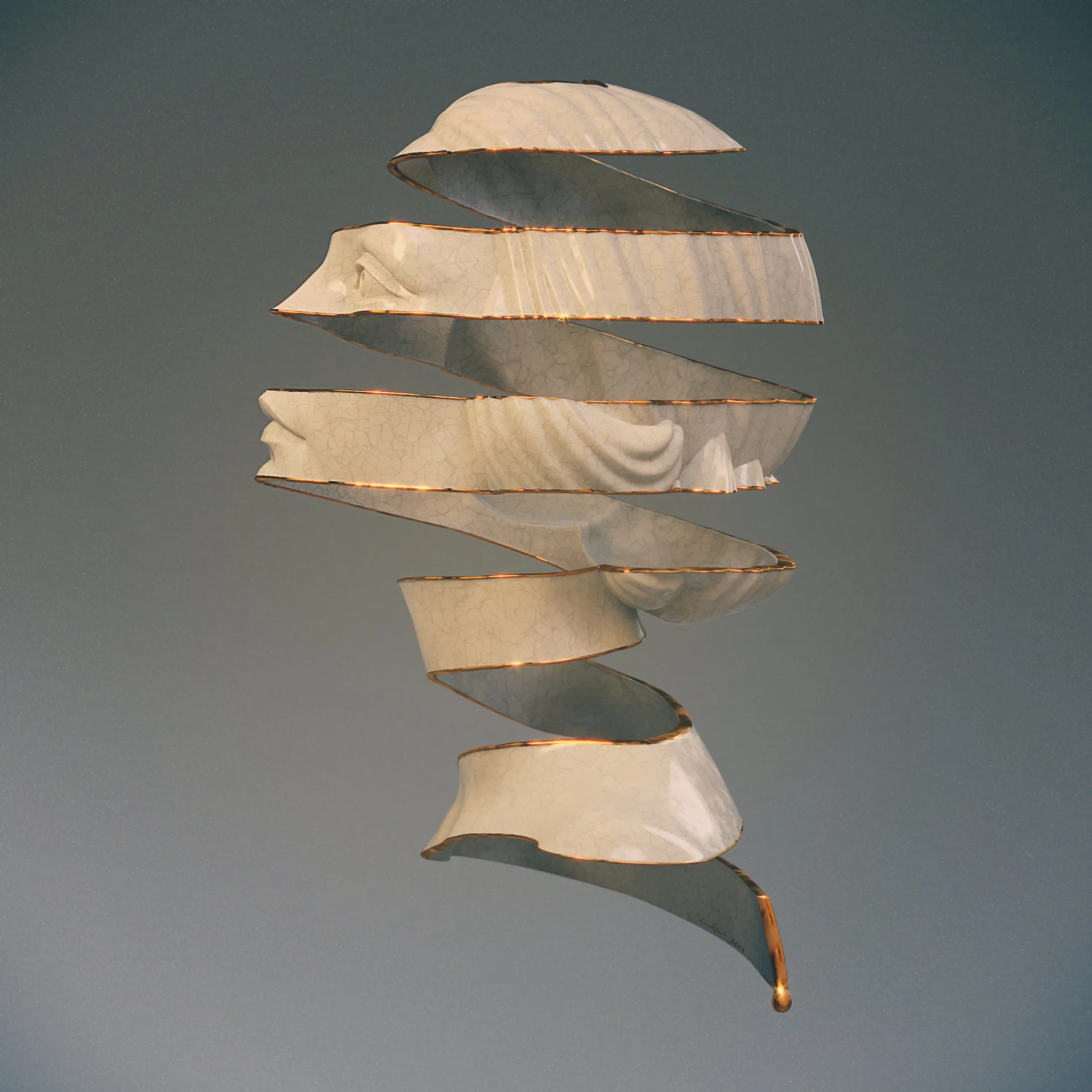 Side view of the Escheresque abstract portrait in ZBrush by Anna Schmelzer