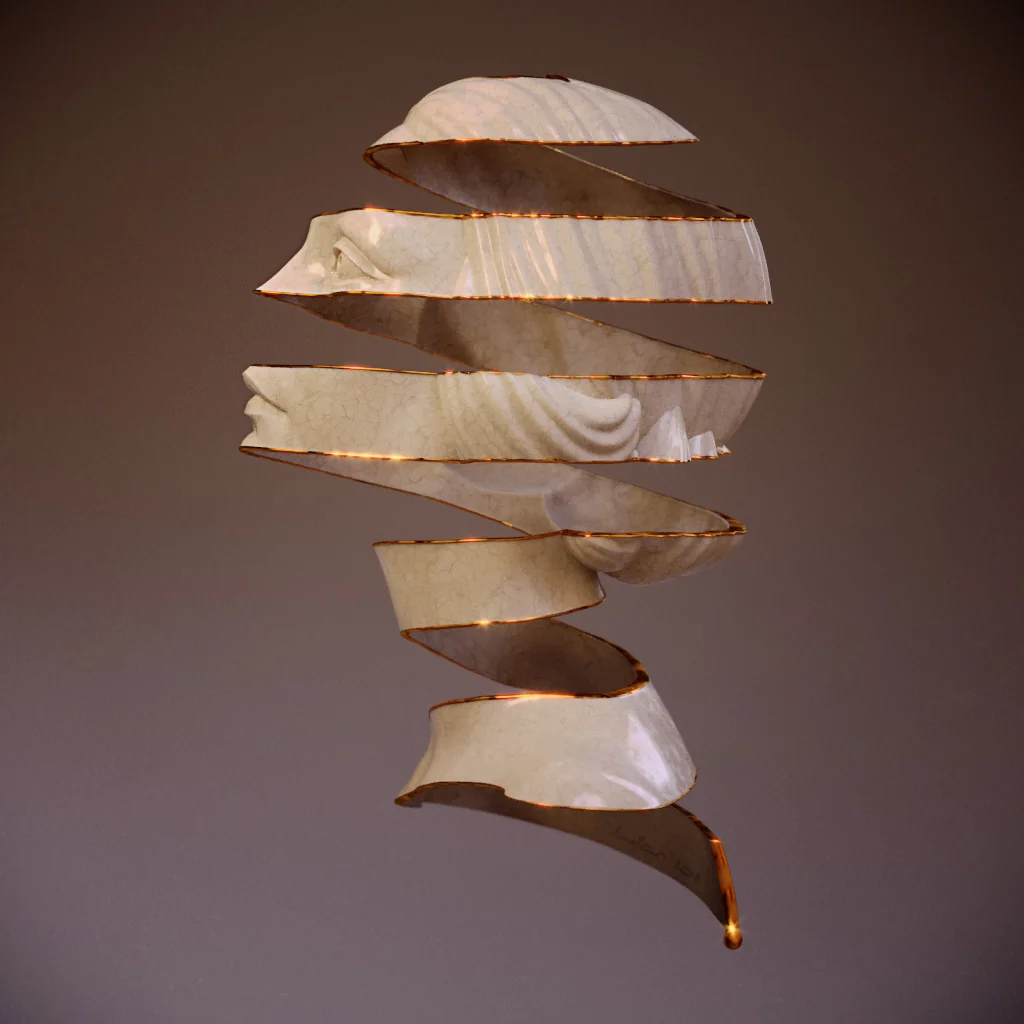 Side view of the Escher-inspired fragmented portrait study by Anna Schmelzer