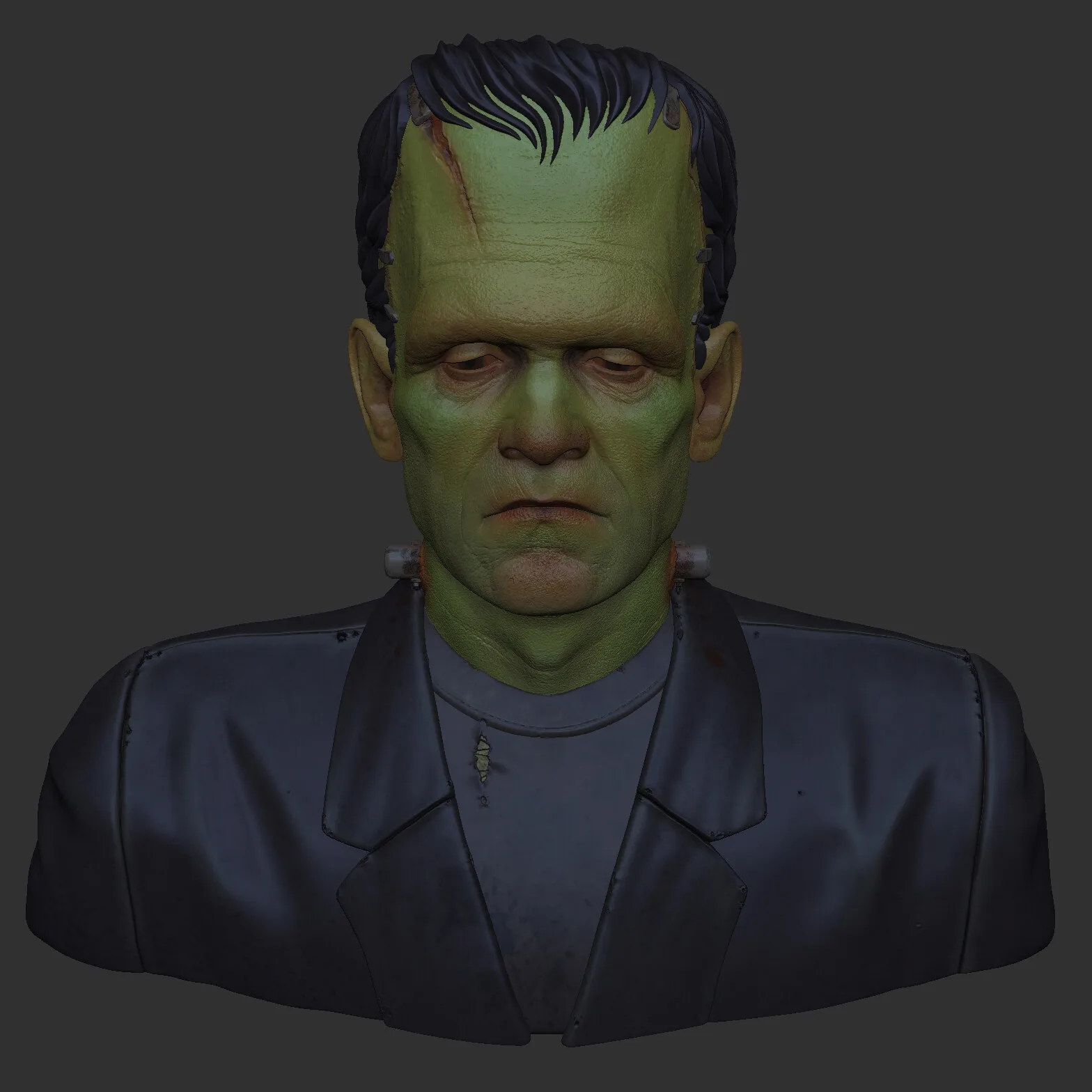 Frankenstein's Monster — skin texture and SSS render pass, Blender Cycles character render by Anna Schmelzer