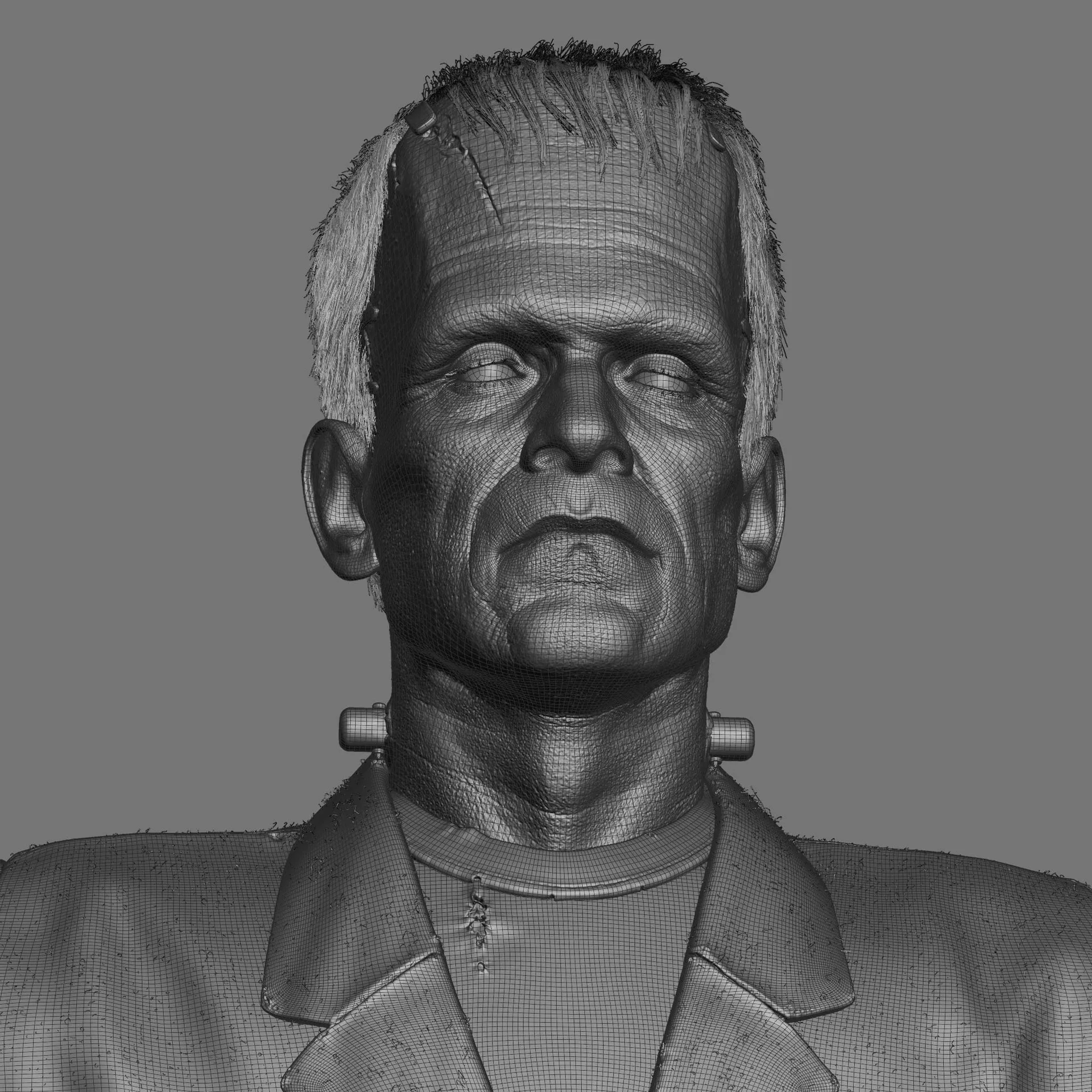 Frankenstein's Monster — wireframe front view showing clean ZBrush topology by Anna Schmelzer