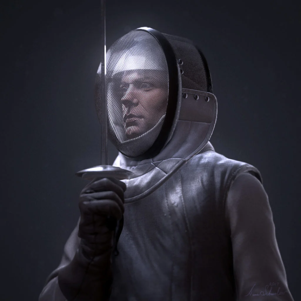 Right facial close-up of the ZBrush Fencer game character by Anna Schmelzer