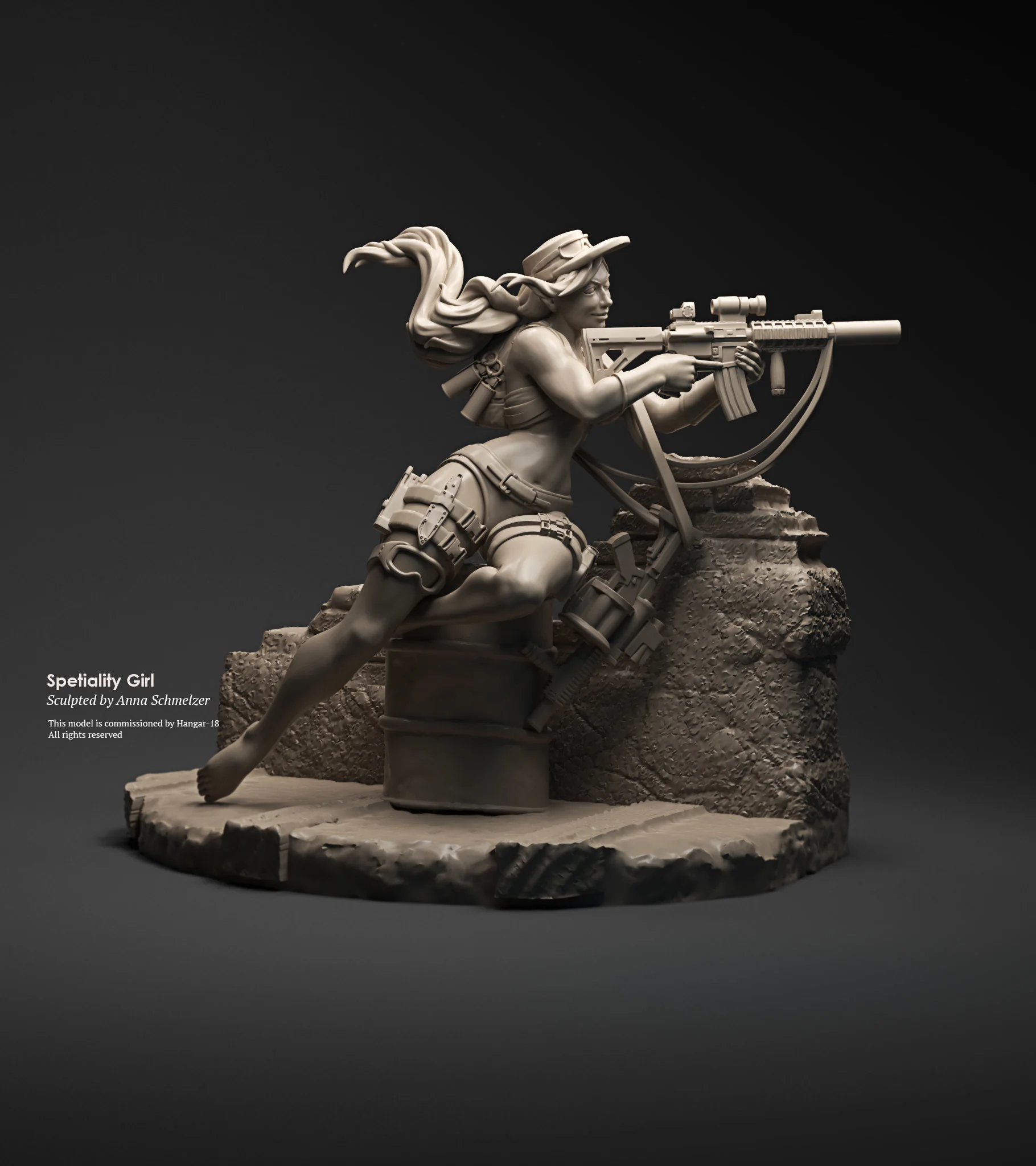 Front view of the Specialty Girl miniature sculpt prepared for 3D print by Anna Schmelzer