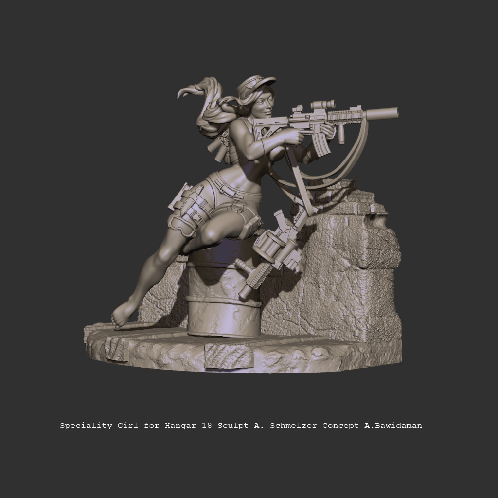 Specialty Girl Miniature Model sculpted in ZBrush by anna schmelzer for hangar18miniatrues 54mm scale