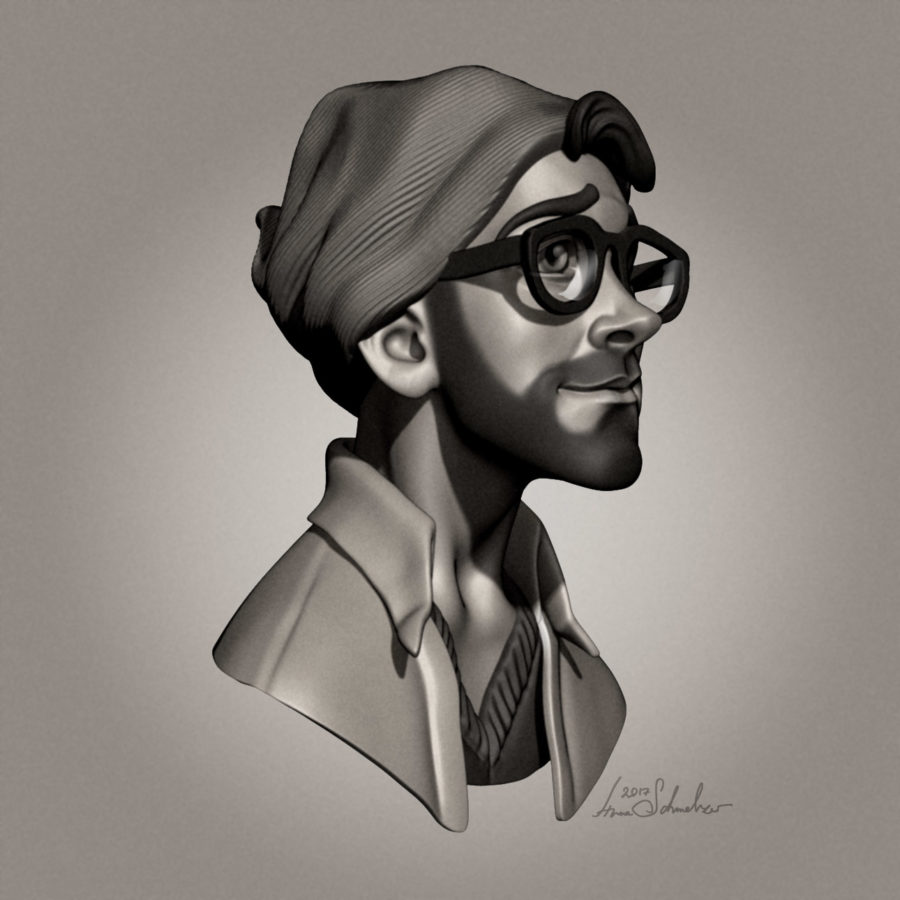Hippster Portrait by Anna Schmelzer ZBrush Animation Character side w glasses