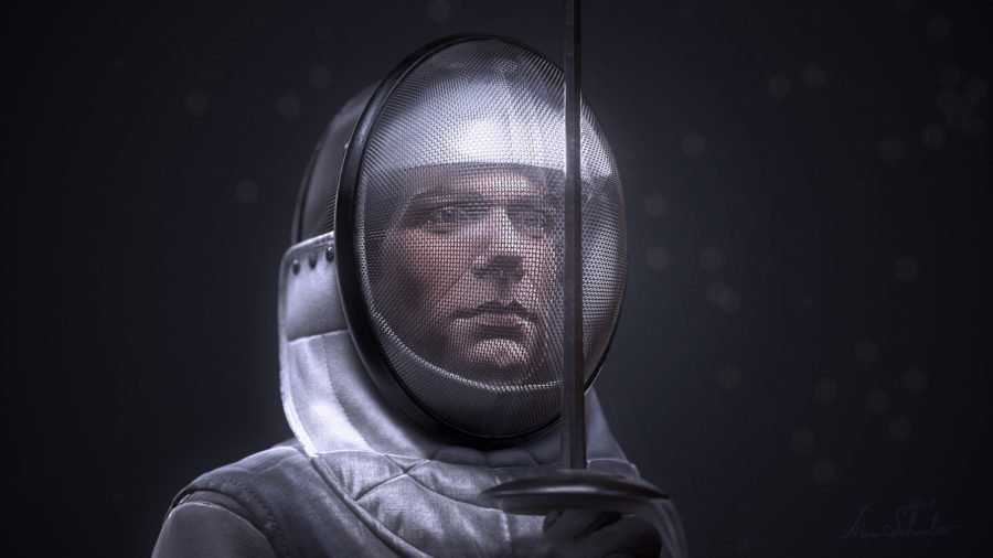 ZBrush Fencer model for WebGL by Anna Schmelzer closeup front