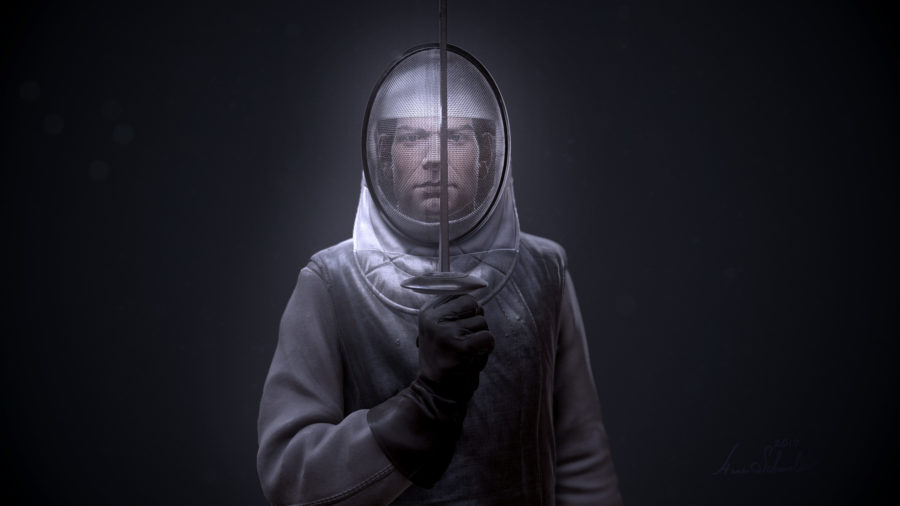 ZBrush Fencer portrait for WebGL by Anna Schmelzer wide front_new