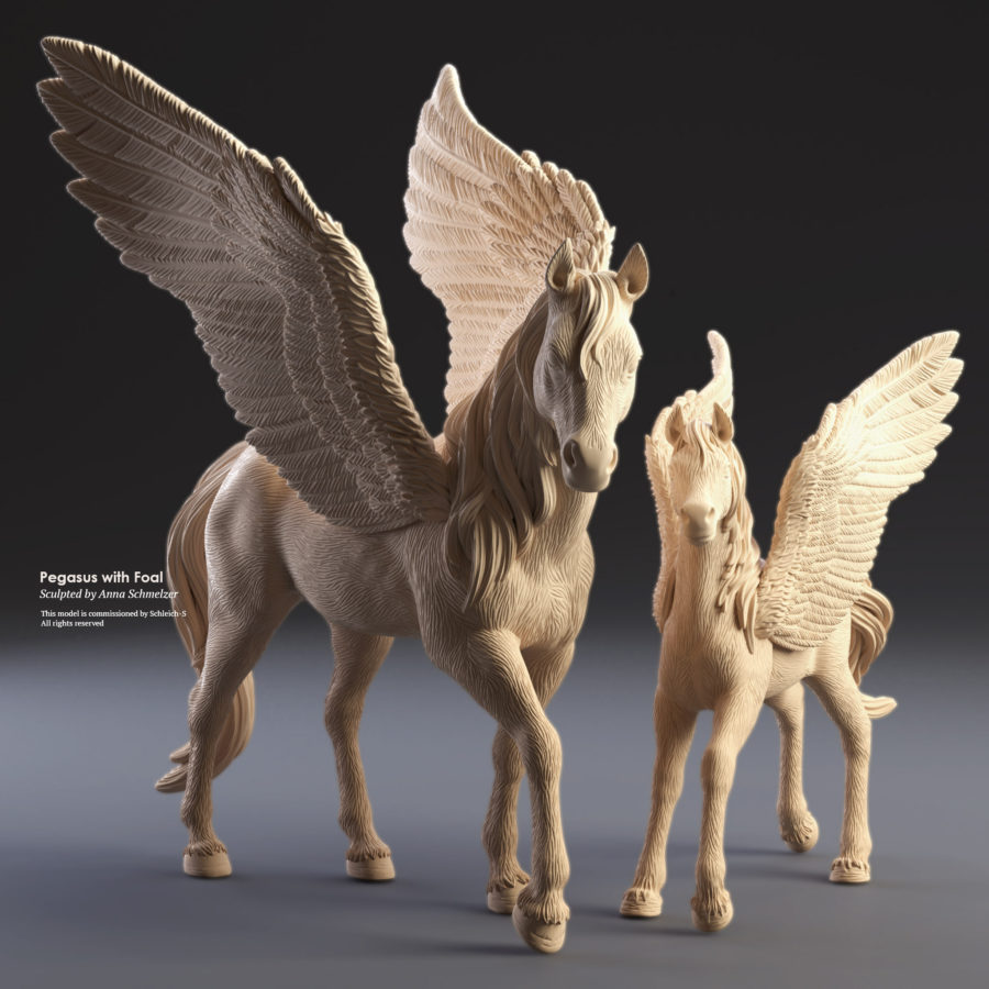 3D visulisizerung eines Pferdes mit Pegasusfohlen für Schleich von Anna Schmelzer